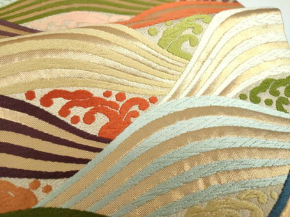 平和屋着物●西陣　河合美術織物謹製　六通柄袋帯　唐織　立波文　金糸　正絹　逸品　DABB4085ps
