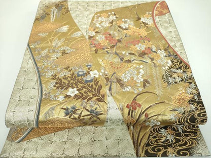 平和屋着物●西陣の名門 加納幸謹製 六通柄袋帯 唐織 舞蝶花絵巻 金銀糸 正絹 逸品 DABB4101ps