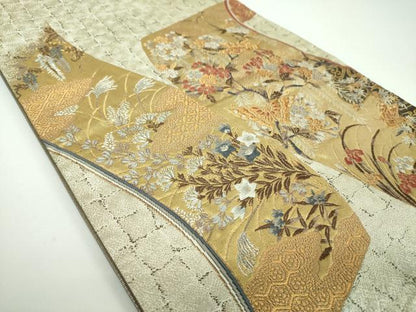 平和屋着物●西陣の名門 加納幸謹製 六通柄袋帯 唐織 舞蝶花絵巻 金銀糸 正絹 逸品 DABB4101ps