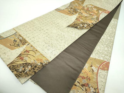 平和屋着物●西陣の名門 加納幸謹製 六通柄袋帯 唐織 舞蝶花絵巻 金銀糸 正絹 逸品 DABB4101ps