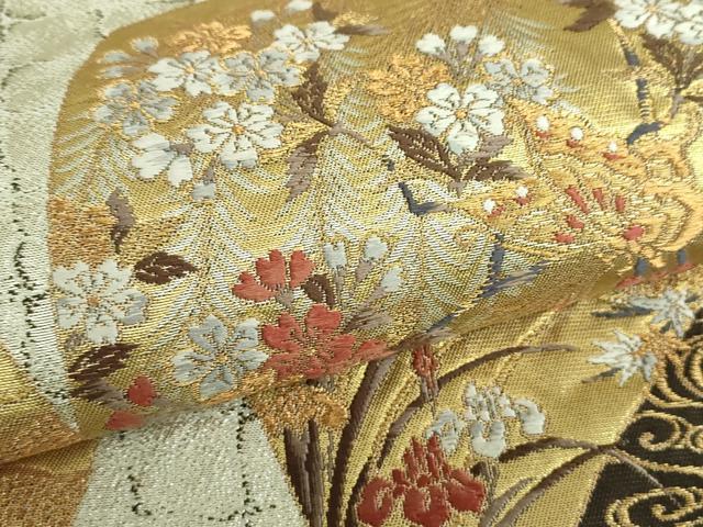 平和屋着物●西陣の名門 加納幸謹製 六通柄袋帯 唐織 舞蝶花絵巻 金銀糸 正絹 逸品 DABB4101ps