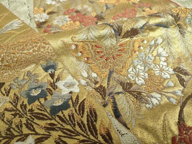 平和屋着物●西陣の名門 加納幸謹製 六通柄袋帯 唐織 舞蝶花絵巻 金銀糸 正絹 逸品 DABB4101ps