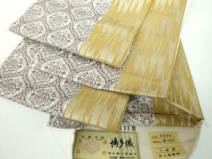 平和屋着物●本場筑前博多織 両面 半幅帯 更紗花間道 井上絹織謹製 証紙付き 正絹 逸品 DABB4103ps