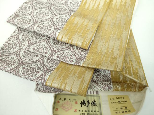 平和屋着物●本場筑前博多織 両面 半幅帯 更紗花間道 井上絹織謹製 証紙付き 正絹 逸品 DABB4103ps