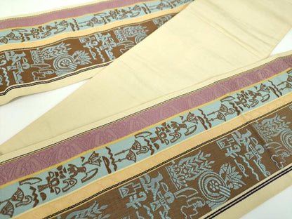 平和屋着物●本場筑前博多織 半幅帯 コプト間道 小野和也作 証紙付き 正絹 逸品 DABB4110ps