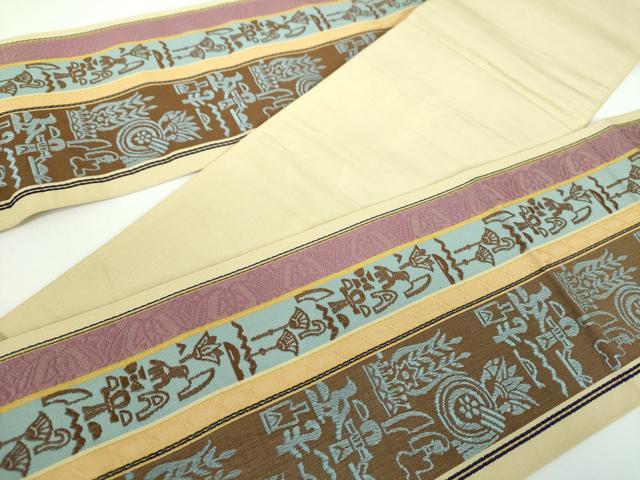 平和屋着物●本場筑前博多織 半幅帯 コプト間道 小野和也作 証紙付き 正絹 逸品 DABB4110ps
