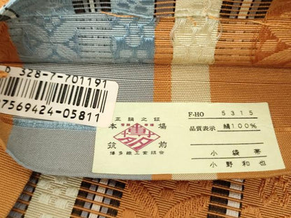 平和屋着物●本場筑前博多織 半幅帯 吉祥花間道 小野和也作 証紙付き 正絹 逸品 未使用 DABB4112ps
