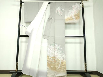 平和屋着物●訪問着　作家物　手描き　霞花文　暈し染め　金銀彩　正絹　逸品　DABB4138ps