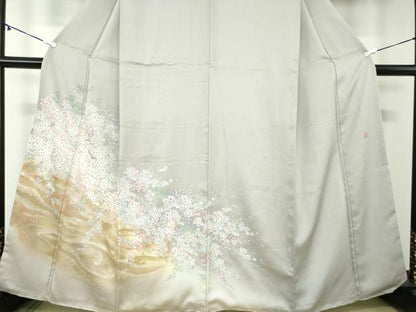平和屋着物●訪問着　作家物　手描き　霞花文　暈し染め　金銀彩　正絹　逸品　DABB4138ps