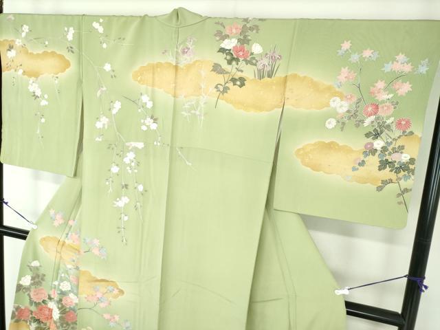 平和屋着物●訪問着　駒刺繍　雲取り花文　暈し染め　金彩　正絹　逸品　DABB4139ps