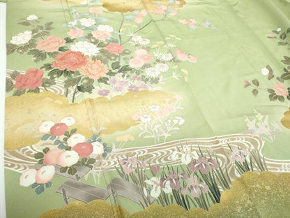 平和屋着物●訪問着　駒刺繍　雲取り花文　暈し染め　金彩　正絹　逸品　DABB4139ps