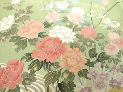 平和屋着物●訪問着　駒刺繍　雲取り花文　暈し染め　金彩　正絹　逸品　DABB4139ps