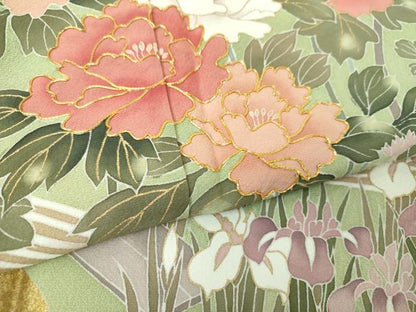 平和屋着物●訪問着　駒刺繍　雲取り花文　暈し染め　金彩　正絹　逸品　DABB4139ps