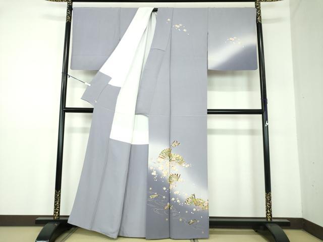 平和屋着物●金彩友禅作家　木村桂友　訪問着　枝垂れ桜　花筏　舞扇花文　金銀彩　さが美扱い　正絹　逸品　DABB4145ps 平和屋着物○金彩友禅作家 木村桂友 訪問着 枝垂れ桜 花筏 舞扇