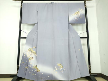 平和屋着物●金彩友禅作家　木村桂友　訪問着　枝垂れ桜　花筏　舞扇花文　金銀彩　さが美扱い　正絹　逸品　DABB4145ps
