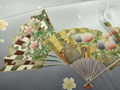 平和屋着物●金彩友禅作家　木村桂友　訪問着　枝垂れ桜　花筏　舞扇花文　金銀彩　さが美扱い　正絹　逸品　DABB4145ps