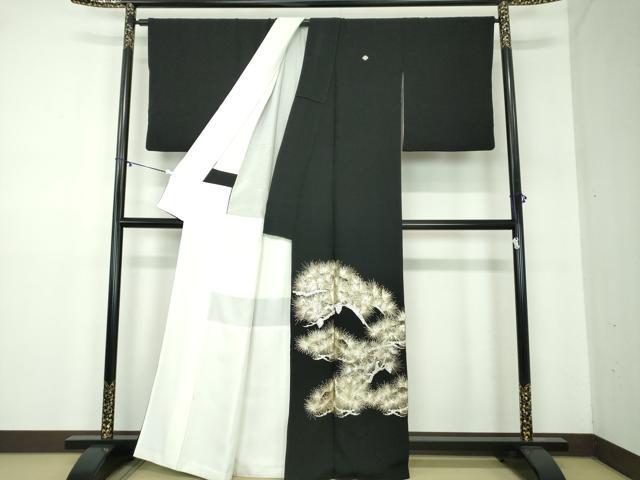 平和屋着物●国際的伝統工芸作家　十二代・藤林徳扇　苑寿　黒留袖　総駒刺繍　総刺繍　若松葉　金銀糸　正絹　逸品　DABB4149ps