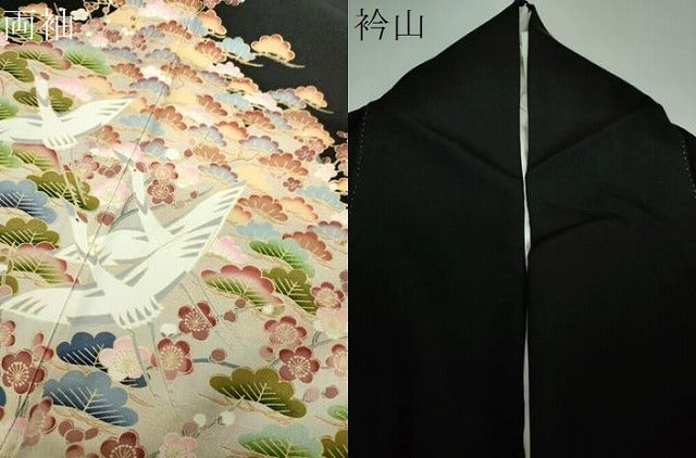 平和屋着物●豪華黒留袖　友禅　作家物　渡橋風景飛鶴風景花文　正絹　逸品　DABB4153ps