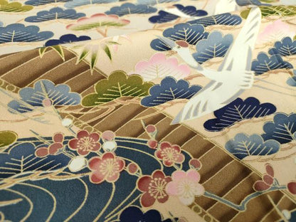 平和屋着物●豪華黒留袖　友禅　作家物　渡橋風景飛鶴風景花文　正絹　逸品　DABB4153ps
