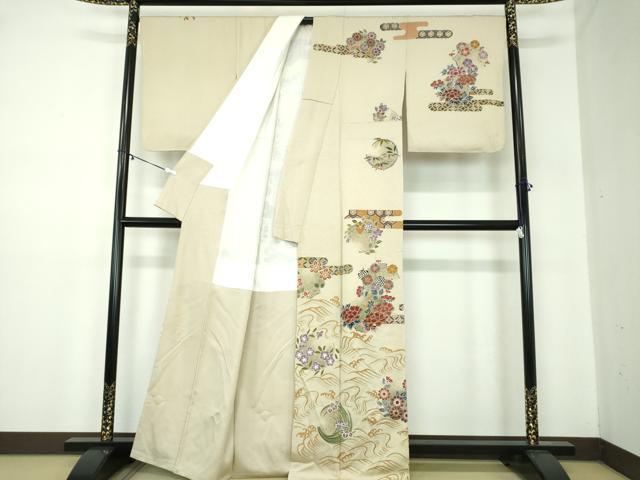 平和屋着物○訪問着 駒刺繍 立波吉祥花文 金彩 正絹 逸品 DABB4154ps