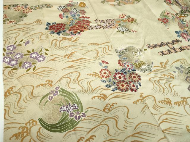 平和屋着物●訪問着　駒刺繍　立波吉祥花文　金彩　正絹　逸品　DABB4154ps 平和屋着物○訪問着 駒刺繍 立波吉祥花文 金彩 正絹 逸品 DABB4154ps
