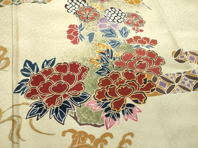平和屋着物●訪問着　駒刺繍　立波吉祥花文　金彩　正絹　逸品　DABB4154ps 平和屋着物○訪問着 駒刺繍 立波吉祥花文 金彩 正絹 逸品 DABB4154ps