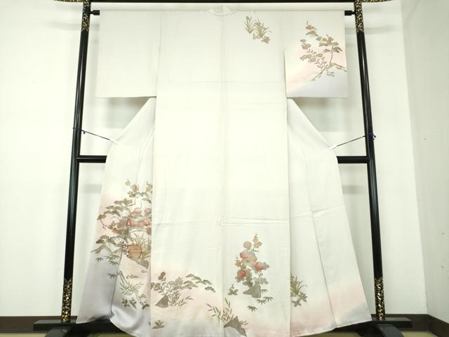 平和屋着物●訪問着 水車風景花文 暈し染め 金銀彩 正絹 逸品 DABB4159ps