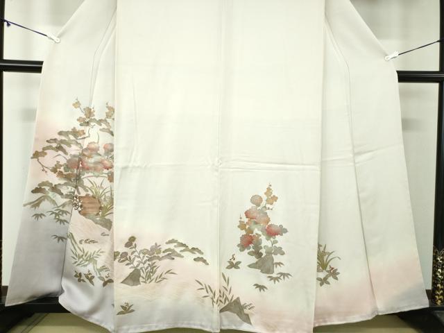 平和屋着物●訪問着 水車風景花文 暈し染め 金銀彩 正絹 逸品 DABB4159ps