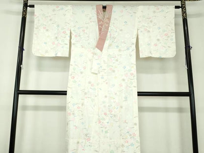 平和屋着物●上質な長襦袢 無双仕立て 半衿刺繍 吹き寄せ花文 金彩 正絹 逸品 DABB4162ps