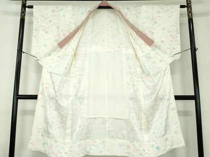 平和屋着物●上質な長襦袢 無双仕立て 半衿刺繍 吹き寄せ花文 金彩 正絹 逸品 DABB4162ps