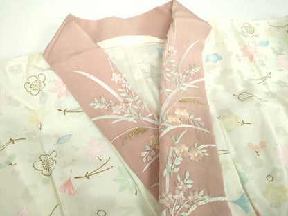 平和屋着物●上質な長襦袢 無双仕立て 半衿刺繍 吹き寄せ花文 金彩 正絹 逸品 DABB4162ps