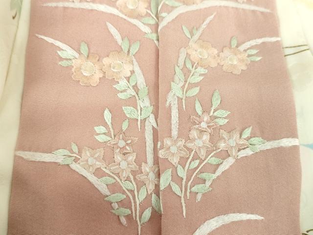 平和屋着物●上質な長襦袢 無双仕立て 半衿刺繍 吹き寄せ花文 金彩 正絹 逸品 DABB4162ps
