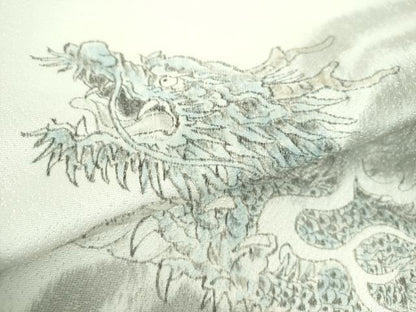 平和屋着物●両面 太鼓柄袋帯 作家物 手描き 五爪龍 銀通し地 正絹 逸品 DABB4164ps