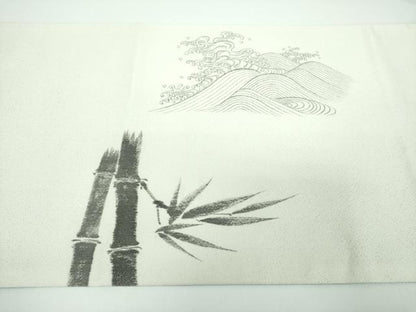 平和屋着物●両面 太鼓柄袋帯 作家物 手描き 五爪龍 銀通し地 正絹 逸品 DABB4164ps