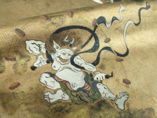 平和屋着物●太鼓柄袋帯 燿變天目 手描き 風神雷神 金彩 引箔 正絹 逸品 DABB4167ps