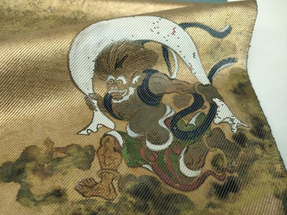 平和屋着物●太鼓柄袋帯 燿變天目 手描き 風神雷神 金彩 引箔 正絹 逸品 DABB4167ps