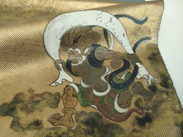 平和屋着物●太鼓柄袋帯 燿變天目 手描き 風神雷神 金彩 引箔 正絹 逸品 DABB4167ps