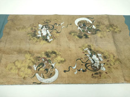 平和屋着物●太鼓柄袋帯 燿變天目 手描き 風神雷神 金彩 引箔 正絹 逸品 DABB4167ps