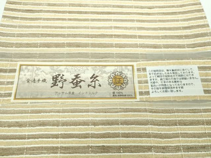 平和屋着物●西陣 インド・アッサム 野蚕糸 手織 ムガシルク 全通柄袋帯 横段文 証紙付き 正絹 逸品 未使用 DABB4174ps