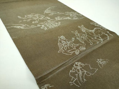 平和屋着物●両面 六通柄袋帯 縮々織 手描き 鳥獣戯画 金彩 正絹 逸品 DABB4179ps