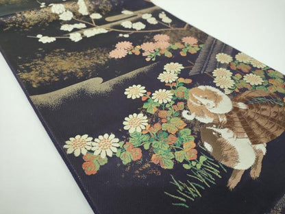平和屋着物●六通柄袋帯 唐織 四季花犬図 金糸 正絹 逸品 DABB4182ps