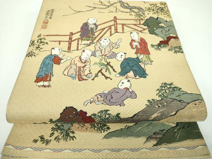 平和屋着物●六通柄 本袋帯 唐織 作家物 傚明仇英意 淇園主人 金糸 正絹 逸品 DABB4186ps