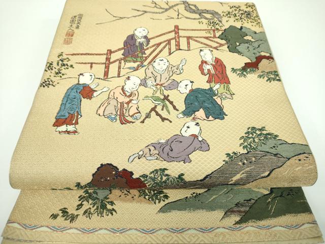 平和屋着物●六通柄 本袋帯 唐織 作家物 傚明仇英意 淇園主人 金糸 正絹 逸品 DABB4186ps