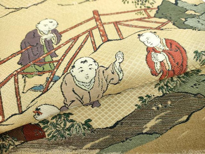 平和屋着物●六通柄 本袋帯 唐織 作家物 傚明仇英意 淇園主人 金糸 正絹 逸品 DABB4186ps