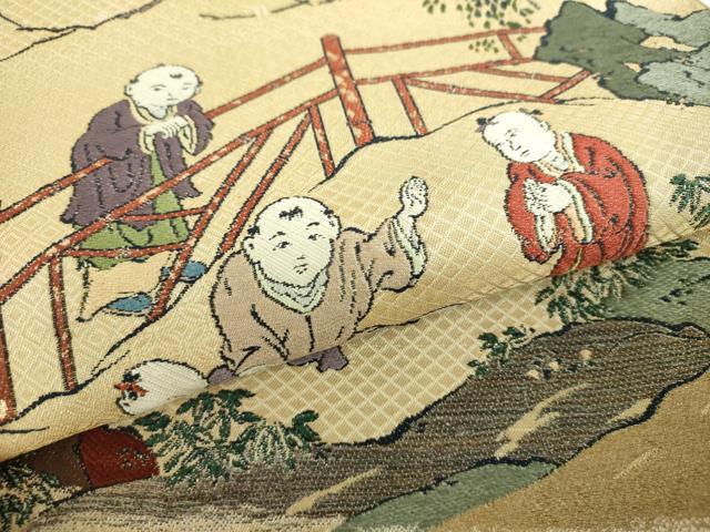 平和屋着物●六通柄 本袋帯 唐織 作家物 傚明仇英意 淇園主人 金糸 正絹 逸品 DABB4186ps