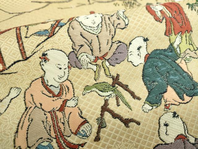 平和屋着物●六通柄 本袋帯 唐織 作家物 傚明仇英意 淇園主人 金糸 正絹 逸品 DABB4186ps