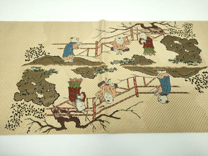 平和屋着物●六通柄 本袋帯 唐織 作家物 傚明仇英意 淇園主人 金糸 正絹 逸品 DABB4186ps