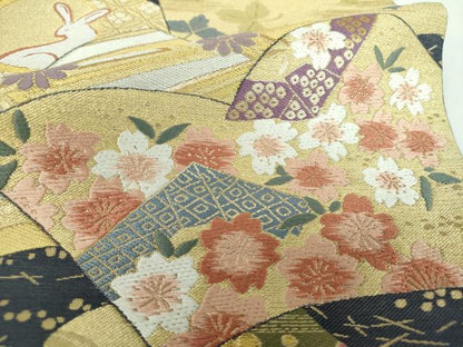 平和屋着物●両面 全通柄袋帯 唐織 冊子花文 月兎 金銀糸 やまと誂製 正絹 逸品 未使用 DABB4188ps