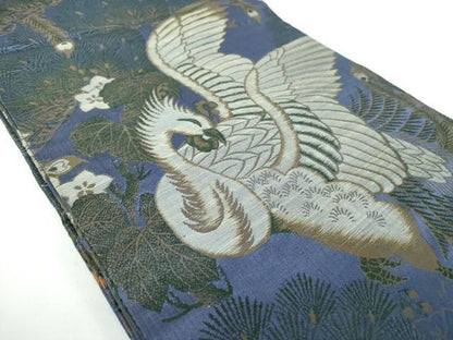 平和屋着物●アンティーク 大正ロマン 丸帯 引き抜き帯 鳳凰花文 正絹 逸品 DABB4192ps