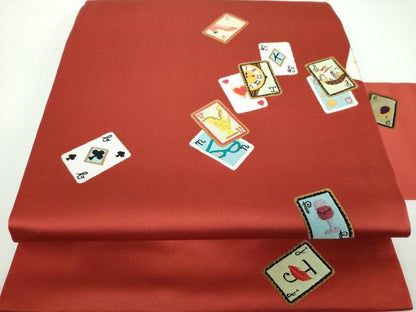 平和屋着物●九寸名古屋帯　カードゲーム　トランプ　正絹　逸品　DABB4200ps